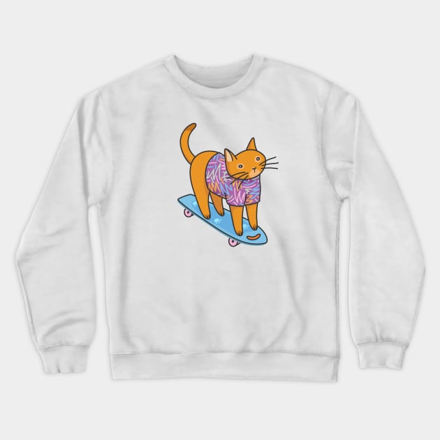 Catsville stories: skateboarding little red cat Crewneck Sweatshirt by runcatrun